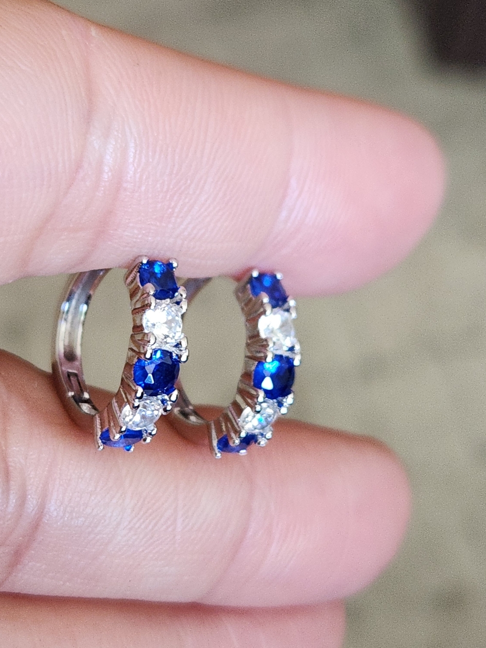 New 925 Silver Blue Sapphire Diamond Hoop Earrings for Women